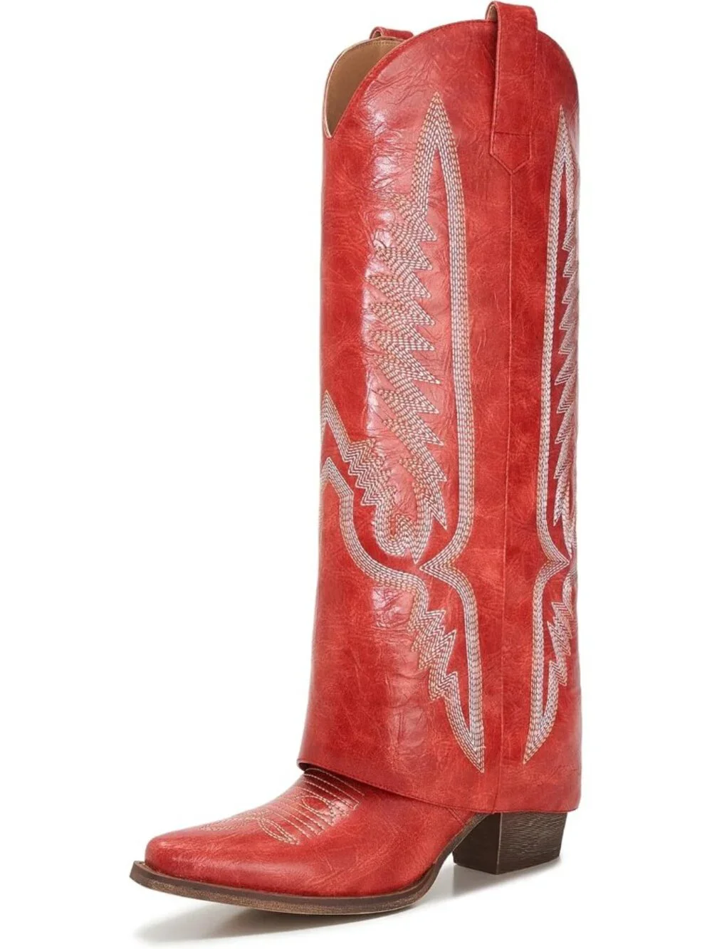 Women's Red Pointed Toe Wedge Heel Side Zipper Knee High Shark Boots